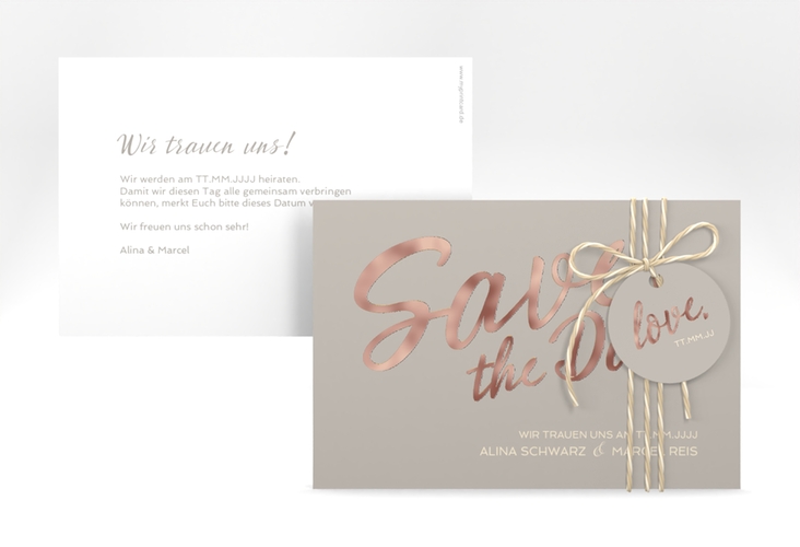 Save the Date-Karte Glam A6 Karte quer grau rosegold