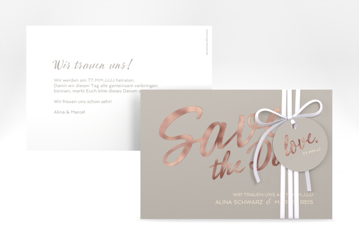 Save the Date-Karte Glam A6 Karte quer grau rosegold
