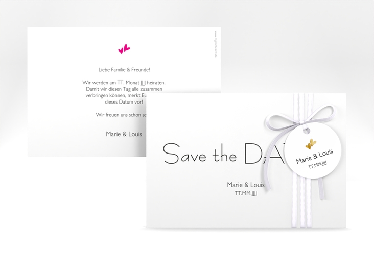 Save the Date-Karte Hochzeit Twohearts A6 Karte quer pink gold