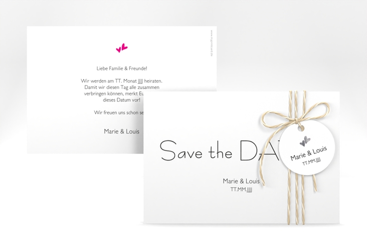 Save the Date-Karte Hochzeit Twohearts A6 Karte quer pink silber