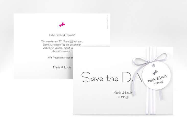 Save the Date-Karte Hochzeit Twohearts A6 Karte quer pink silber