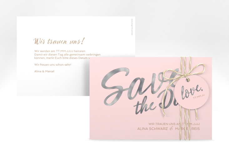 Save the Date-Karte Glam A6 Karte quer rosa silber