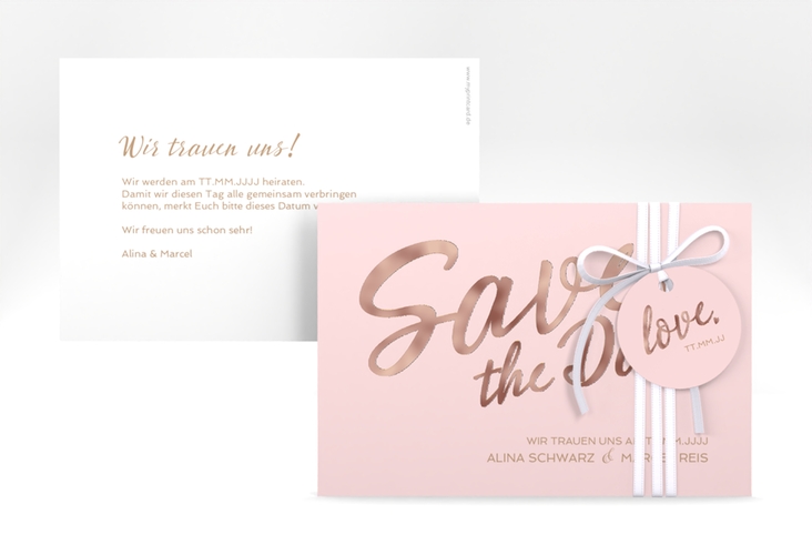 Save the Date-Karte Glam A6 Karte quer rosa rosegold