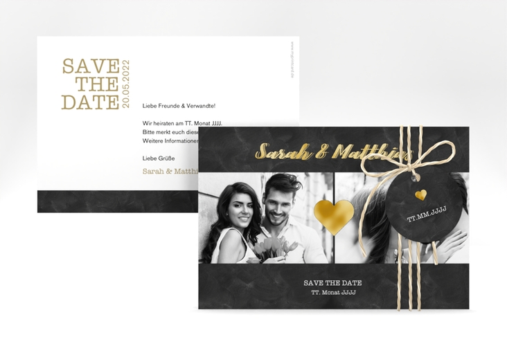 Save the Date-Karte Sparkly A6 Karte quer gold gold