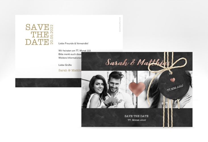 Save the Date-Karte Sparkly A6 Karte quer gold rosegold