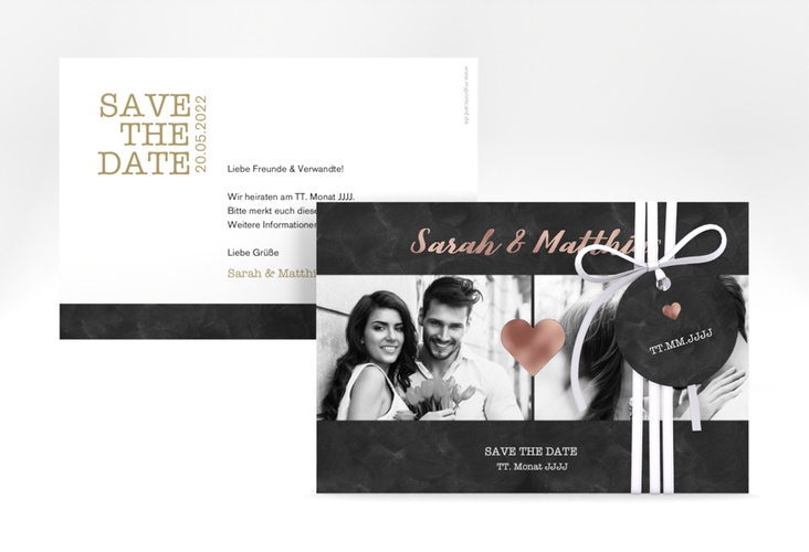 Save the Date-Karte Sparkly A6 Karte quer gold rosegold