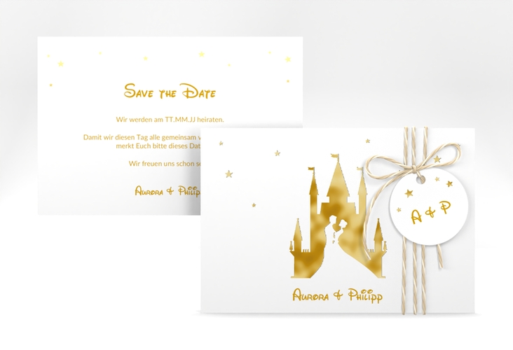 Save the Date-Karte Castle A6 Karte quer gold gold