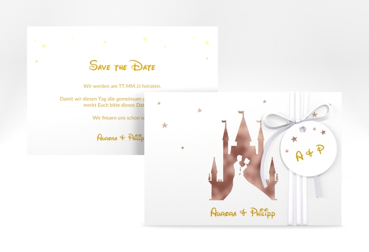 Save the Date-Karte Castle A6 Karte quer gold rosegold