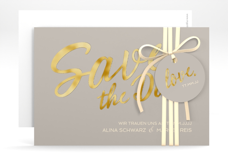 Save the Date-Karte Glam A6 Karte quer grau gold