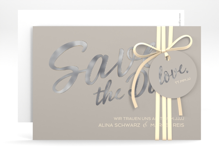 Save the Date-Karte Glam A6 Karte quer grau silber