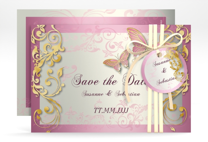Save the Date-Karte Hochzeit Toulouse A6 Karte quer rosa gold romantisch mit Schmetterlingen