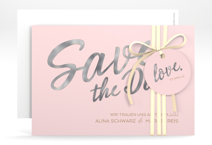 Save the Date-Karte Glam A6 Karte quer rosa silber