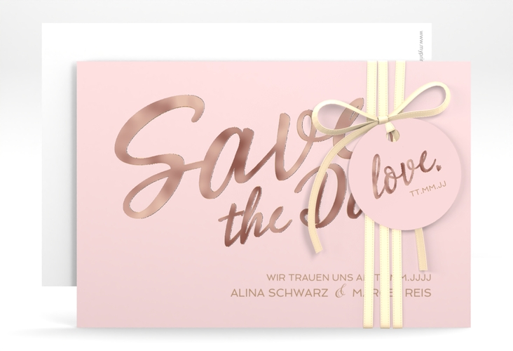 Save the Date-Karte Glam A6 Karte quer rosa rosegold