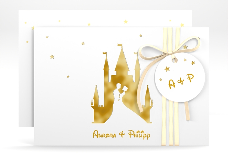 Save the Date-Karte Castle A6 Karte quer gold gold