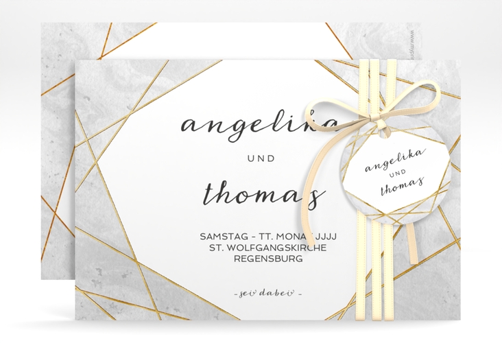 Save the Date-Karte Asymmetry A6 Karte quer grau gold