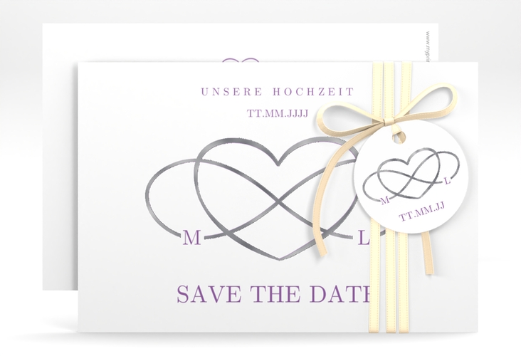 Save the Date-Karte Infinity A6 Karte quer lila silber