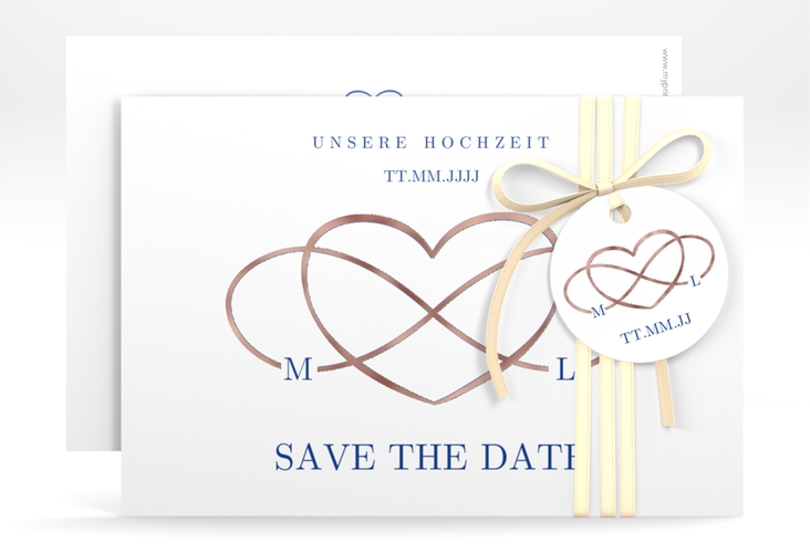 Save the Date-Karte Infinity A6 Karte quer blau rosegold