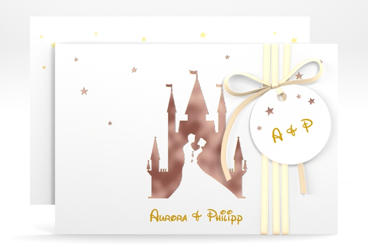 Save the Date-Karte Castle A6 Karte quer gold rosegold