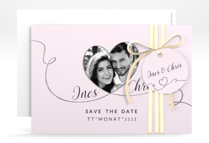 Save the Date-Karte Hochzeit Dolce A6 Karte quer rosa silber