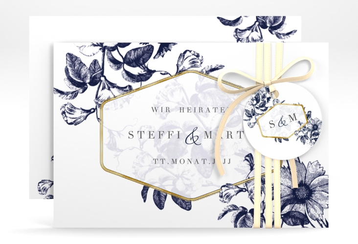 Save the Date-Karte Magnificent A6 Karte quer blau gold