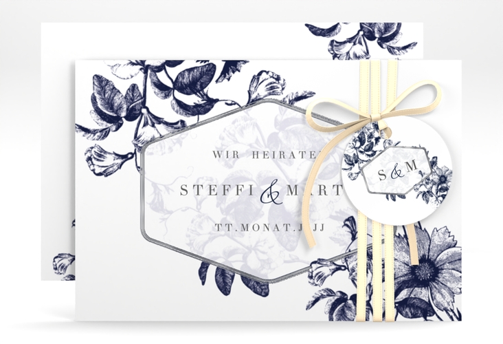 Save the Date-Karte Magnificent A6 Karte quer blau silber