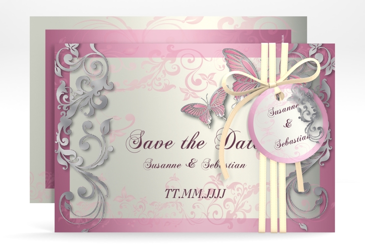 Save the Date-Karte Hochzeit Toulouse A6 Karte quer rosa silber