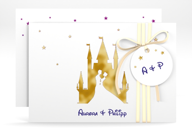 Save the Date-Karte Castle A6 Karte quer lila gold