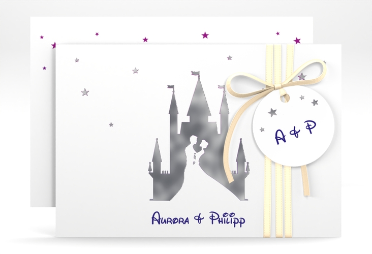 Save the Date-Karte Castle A6 Karte quer lila silber