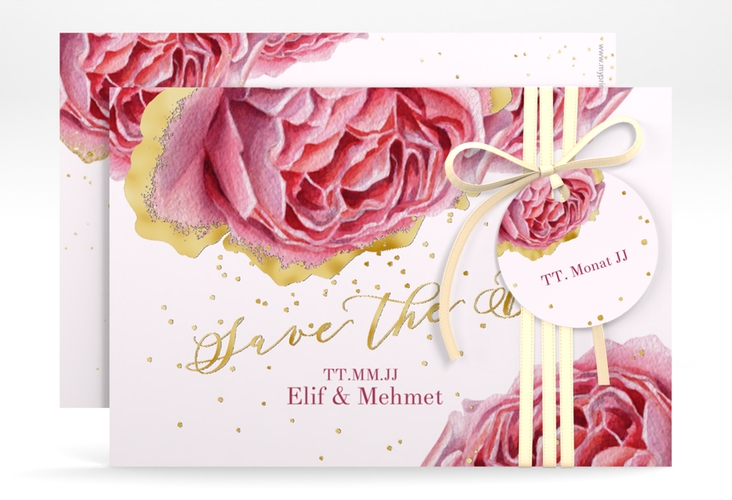 Save the Date-Karte Cherie A6 Karte quer rosa gold
