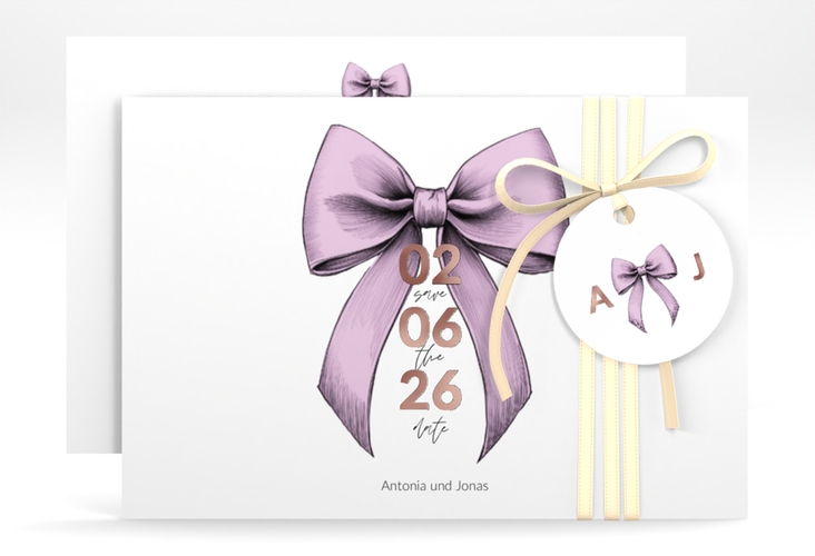 Save the Date-Karte Schleife A6 Karte quer rosa rosegold