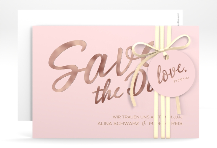 Save the Date-Karte Glam A6 Karte quer rosa rosegold