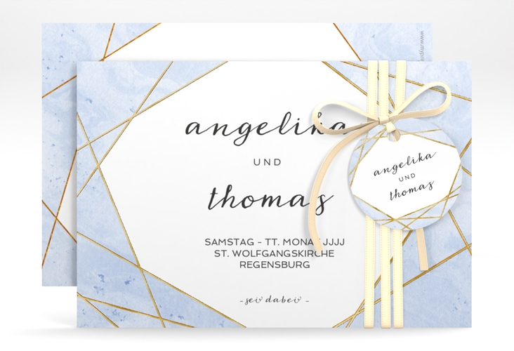 Save the Date-Karte Asymmetry A6 Karte quer blau gold