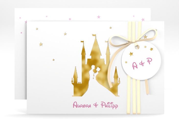 Save the Date-Karte Castle A6 Karte quer rosa gold