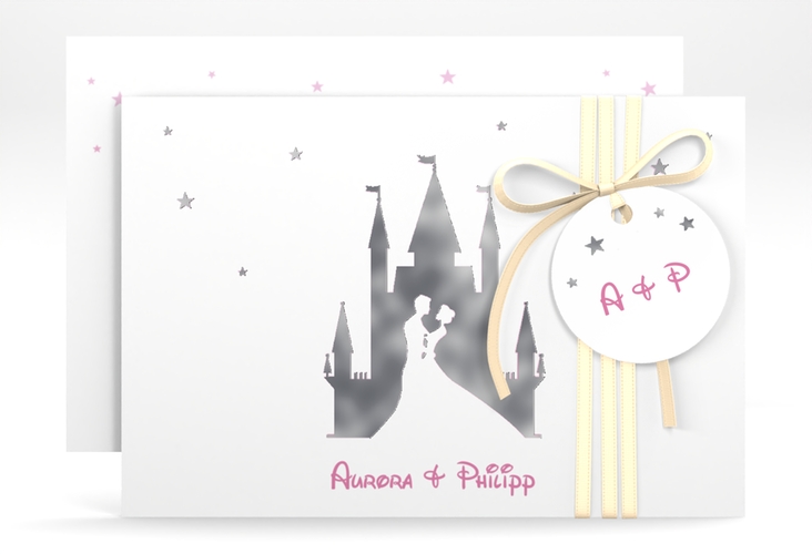 Save the Date-Karte Castle A6 Karte quer rosa silber