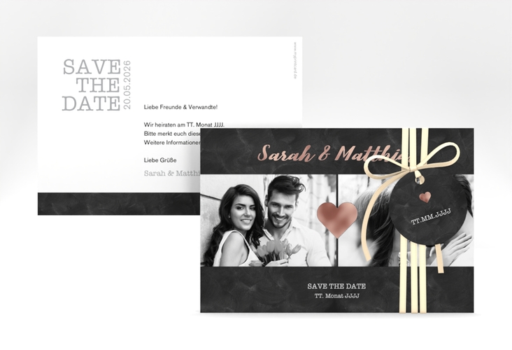 Save the Date-Karte Sparkly A6 Karte quer grau rosegold
