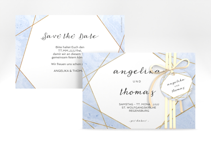 Save the Date-Karte Asymmetry A6 Karte quer blau gold