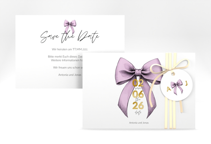Save the Date-Karte Schleife A6 Karte quer rosa gold