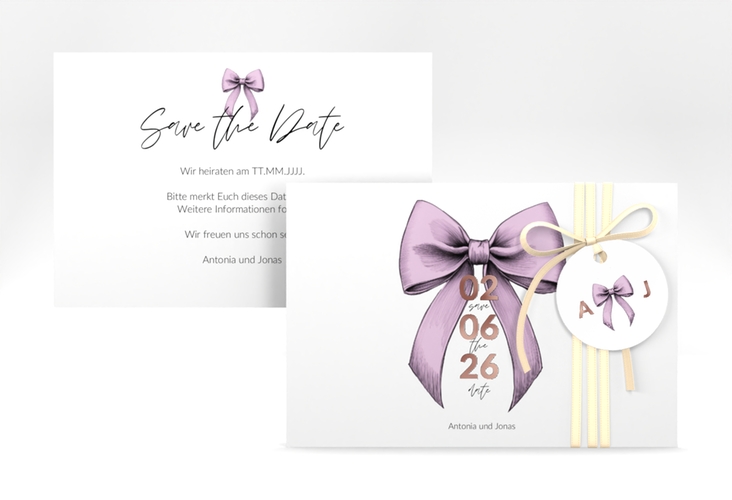 Save the Date-Karte Schleife A6 Karte quer rosa rosegold