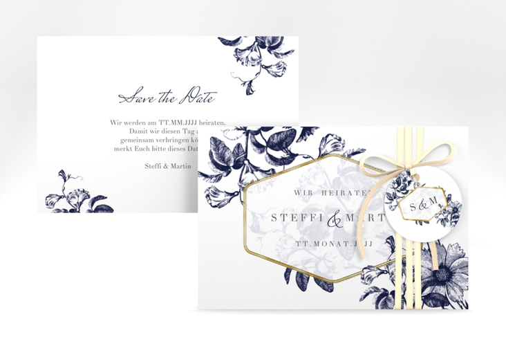 Save the Date-Karte Magnificent A6 Karte quer blau gold