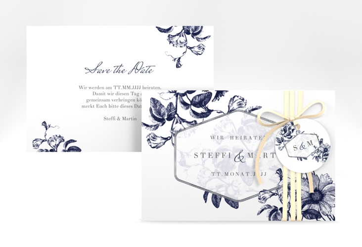 Save the Date-Karte Magnificent A6 Karte quer blau silber
