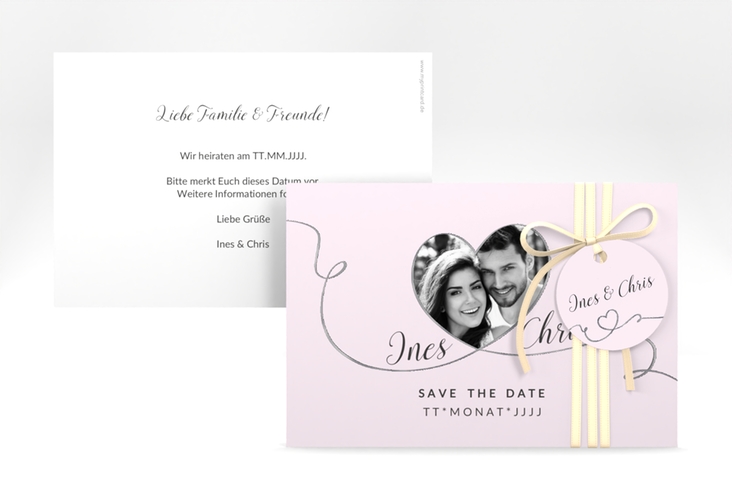 Save the Date-Karte Hochzeit Dolce A6 Karte quer rosa silber