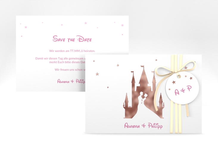 Save the Date-Karte Castle A6 Karte quer rosa rosegold
