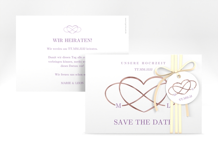 Save the Date-Karte Infinity A6 Karte quer lila rosegold