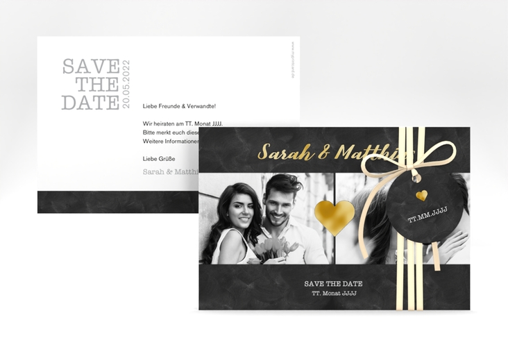 Save the Date-Karte Sparkly A6 Karte quer grau gold