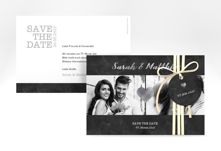 Save the Date-Karte Sparkly A6 Karte quer grau silber