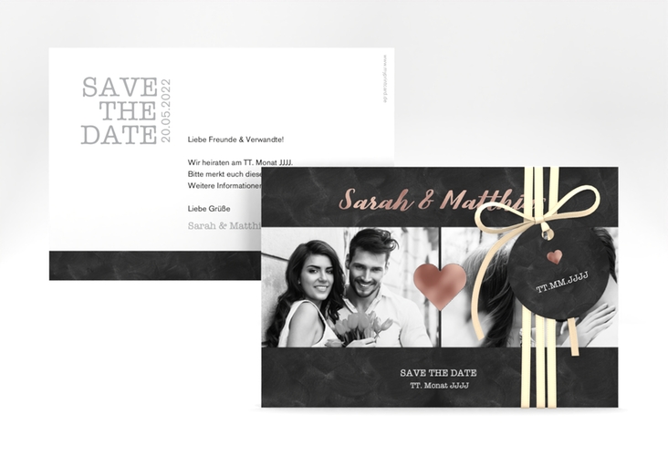 Save the Date-Karte Sparkly A6 Karte quer grau rosegold