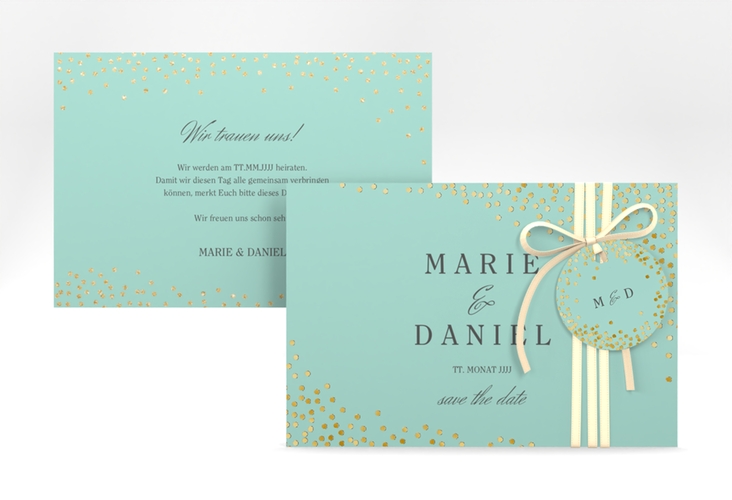 Save the Date-Karte Glitter A6 Karte quer mint gold