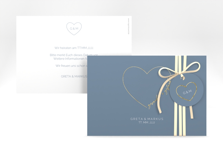 Save the Date-Karte Lebenstraum A6 Karte quer blau gold