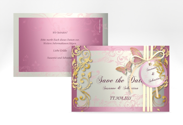 Save the Date-Karte Hochzeit Toulouse A6 Karte quer rosa gold romantisch mit Schmetterlingen