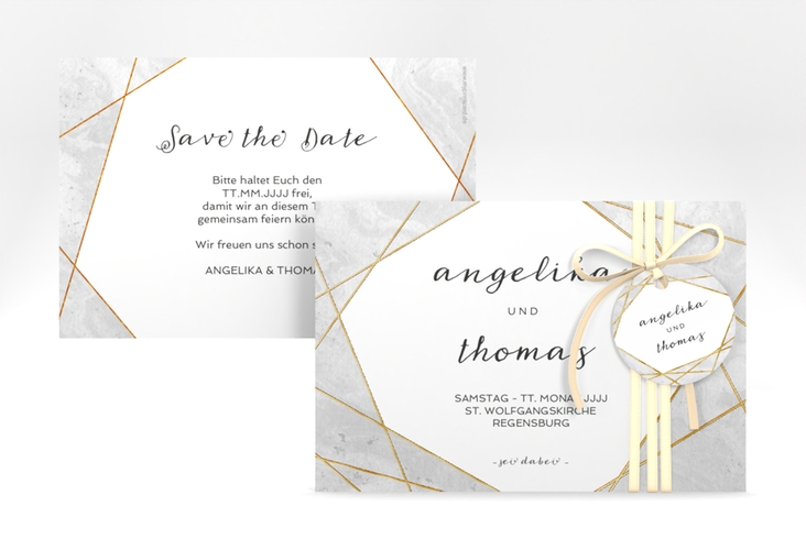 Save the Date-Karte Asymmetry A6 Karte quer grau gold